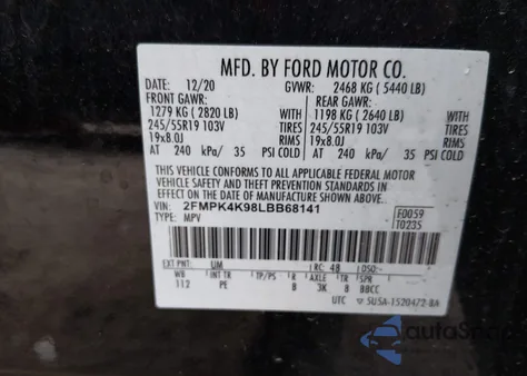 2020 Ford Edge Titanium from USA, damaged, VIN 2FMPK4K98LBB68141